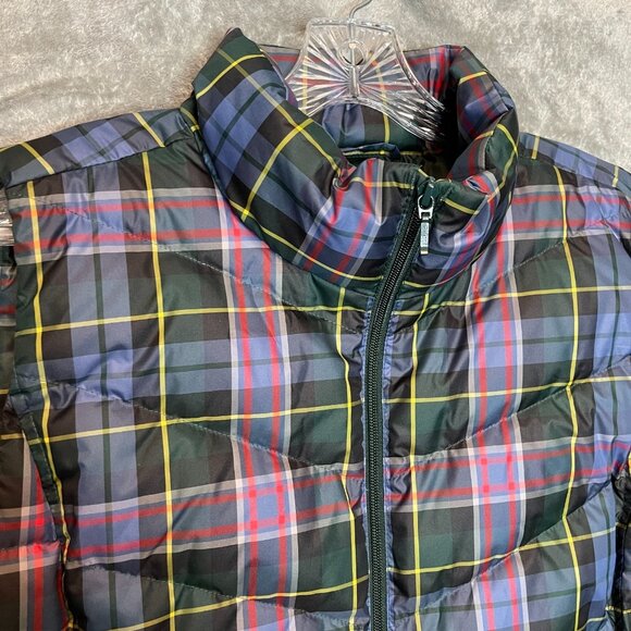 Lands End Women Green Tartan Plaid Down Full Zip Quilted Puffer Vest 1X - Picture 3 of 9